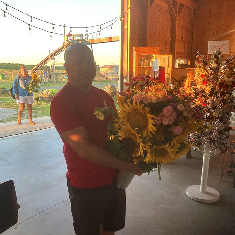 Our fresh flower bouquets are picked straight from our fields and hand wrapped for easy pick-up!